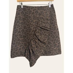 Rebecca Taylor Leopard Animal Print Wool Asymmetrical Ruffle Mini Skirt Size 4